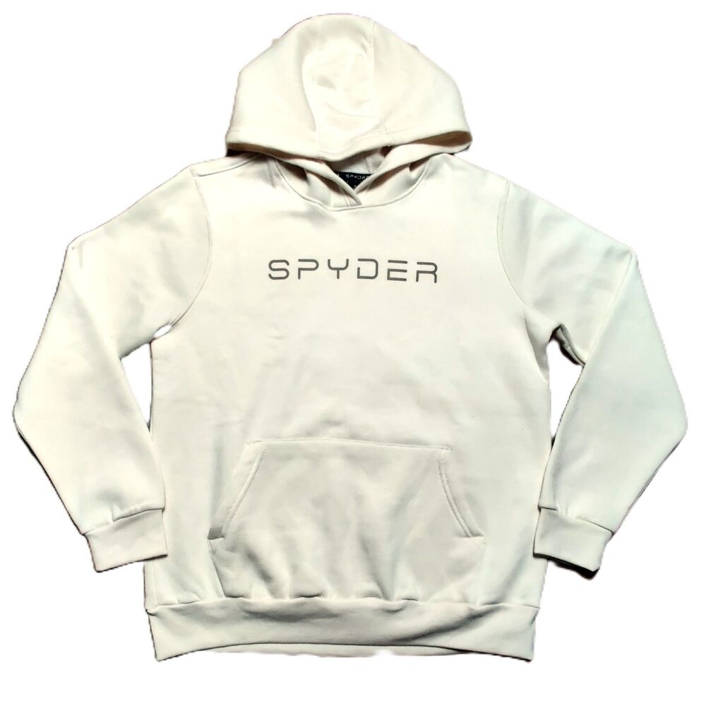 Spyder Men's Medium Ivory Logo Pullover Hoodie Sweatshirt Fleece NWT Pocket Top